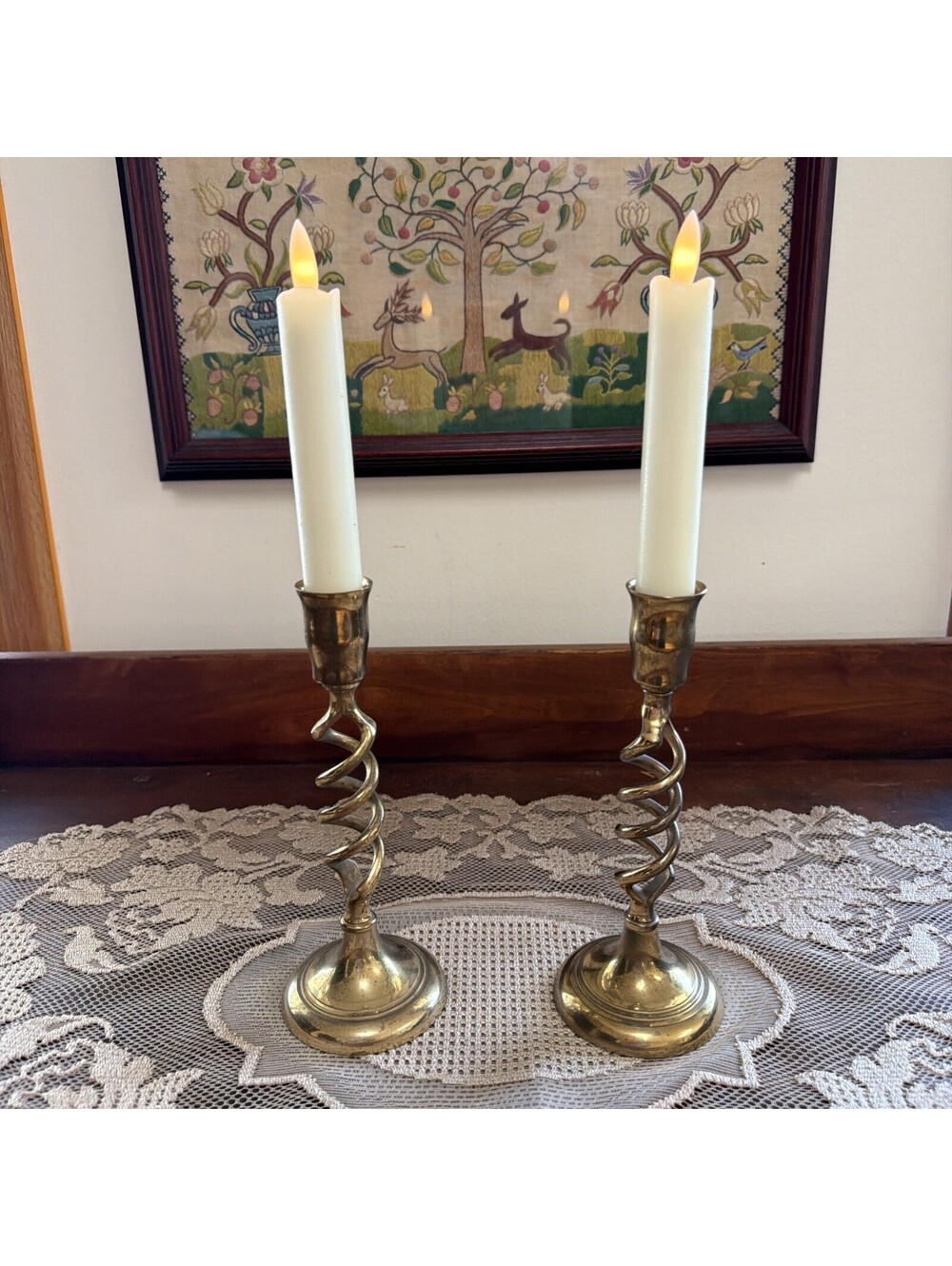Pair Vintage Brass Spiral Twist Candlestick Holders 7.5” Cottage Shabby Chic